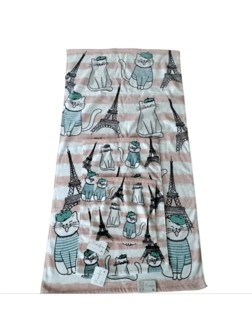 Kassafina Home Collection Laughing French Kitty Bath + Hand Towels, Washclot…